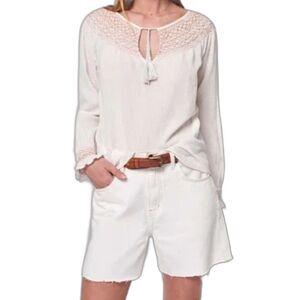 Faherty Peasant Blouse Womens L White Laura Embroidered Long Sleeve Boho Top